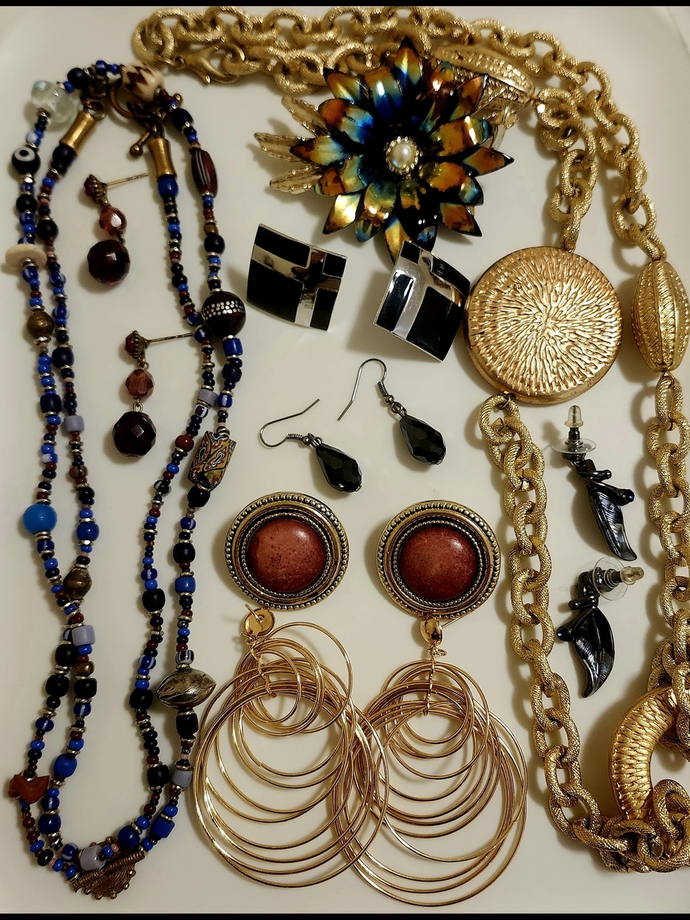 Blue, Red And Gold Tone Jewelry Lot - Vintage To Modern
